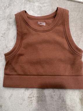 OFFLINE by Aerie Ribbed Seamless High Neck Sports Bra Tank Top in Brown SIZE SMA